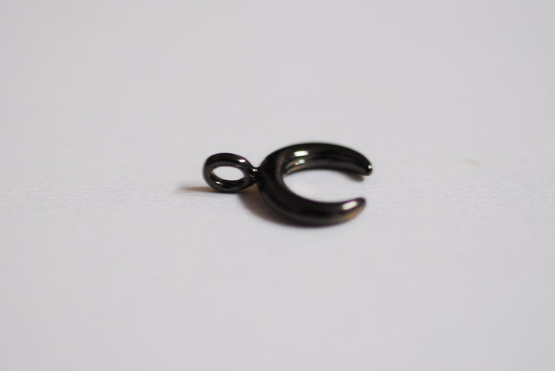 Black Wholesale Rhodium Crescent Moon Charm Pendant- Black Gold over 925 Sterling Silver, Black Half Moon, Double Horn Charm, Tiny Crescent, 274