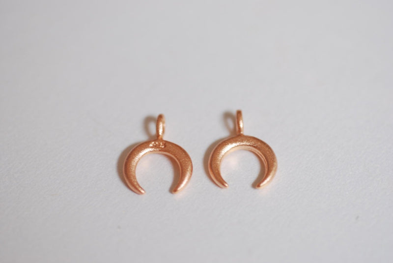Matte Wholesale Pink Rose Gold Crescent Moon Charm- Small Crescent Charm, Double Horn, Gold Half Moon, Tiny horn Charm, Upside Down Crescent, 274