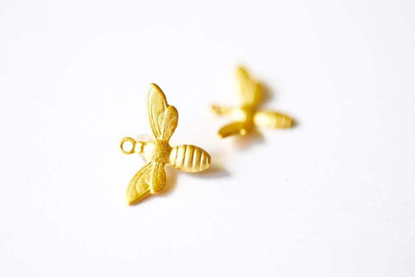 2pcs Matte Wholesale Vermeil Gold Bee Charm- 18k gold plated over Sterling Silver, Bumblebee charm, Honey Bee Charm, Insect Charm, Gold Bee Pendant