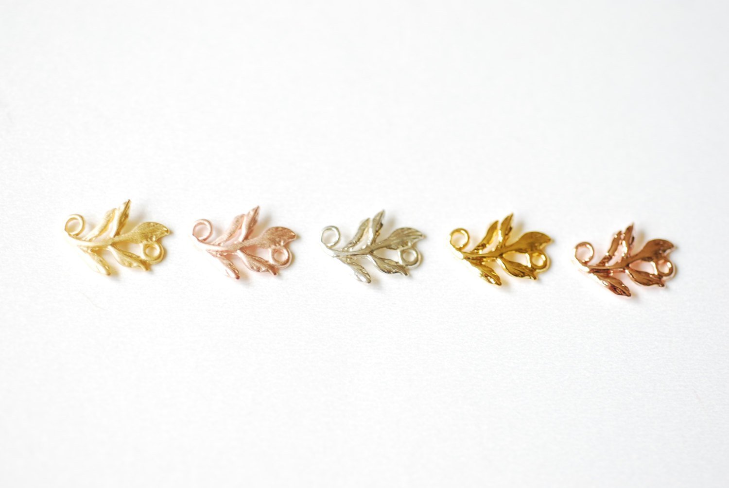 Matte Wholesale Vermeil Gold Fern Leaf Charm Connector -18k gold plated over sterling silver, vermeil gold flower nature leaf charm