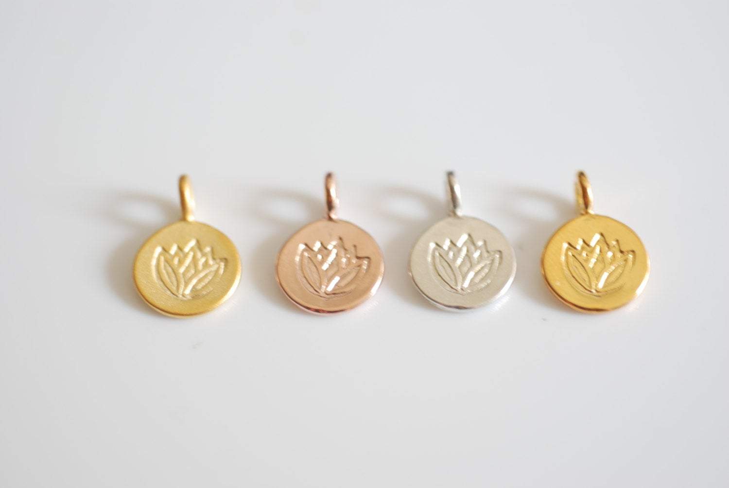 Lotus Flower Charm, Wholesale, 18K Matte Gold-Plated 925 Sterling Silver, 14mm, Water Lily Yoga