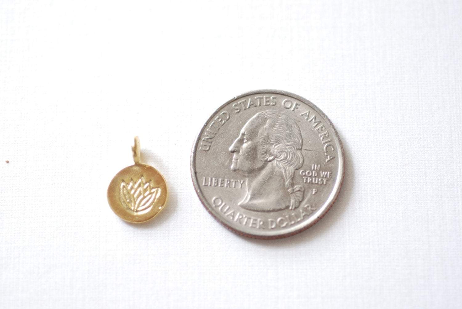 Lotus Flower Charm, Wholesale, 18K Matte Gold-Plated 925 Sterling Silver, 14mm, Water Lily Yoga