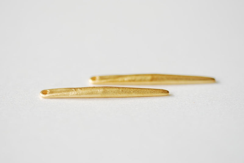 2pcs Matte Vermeil Gold Small Needle Charm- 18k gold plated over sterling silver needle, spike, dagger, spear, pendulum, gold needle charm