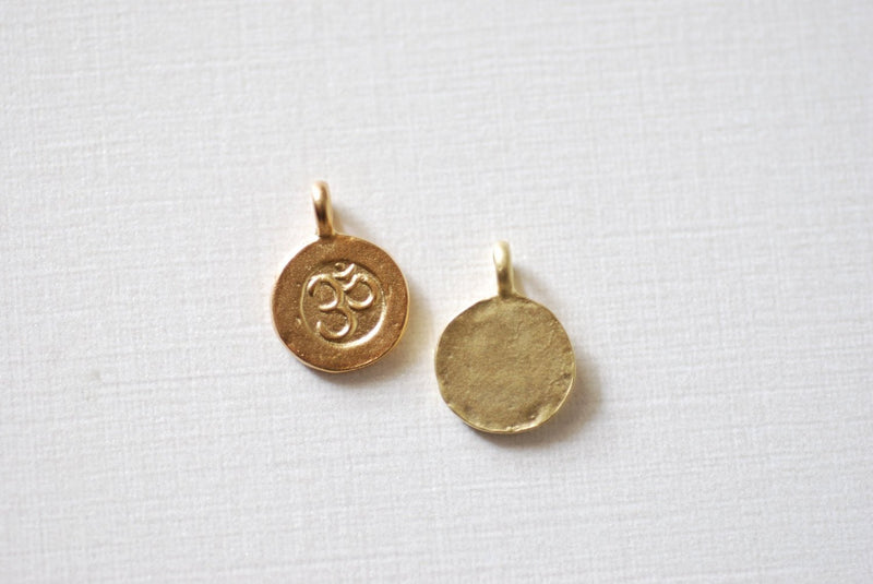 Matte Wholesale Vermeil Gold Spiritual Yoga Ohm Om Symbol Charm -18kt gold plated over Sterling Silver Om tag pendants, Gold Ohm om disc, 35