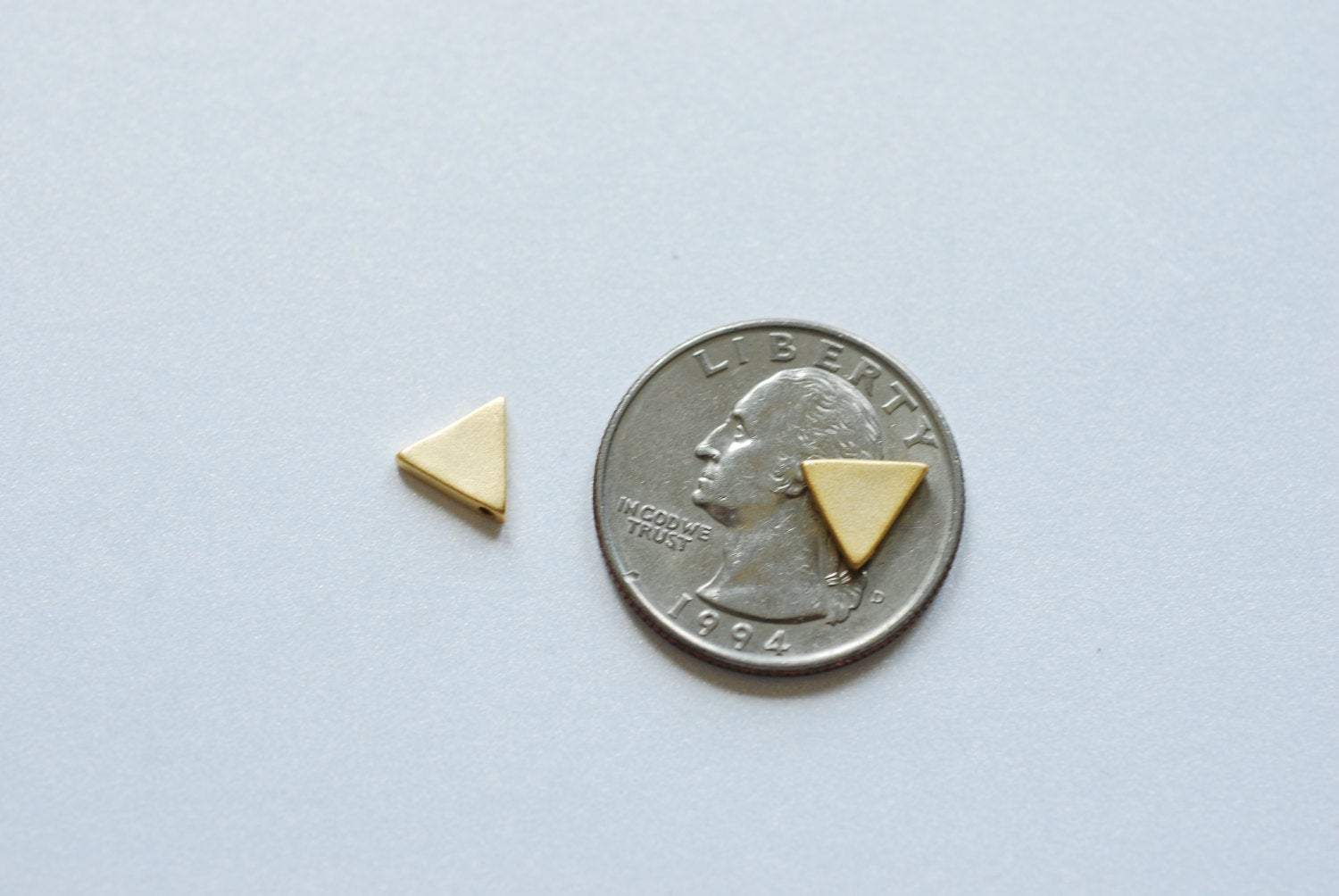 Matte Vermeil Gold Triangle Connector - 18k gold plated over Sterling Silver, holes drilled side to side, Vermeil Gold Triangle Beads