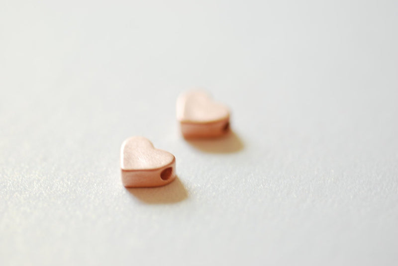 2pcs Matte Wholesale Vermeil Rose Gold Heart Beads Charm- 18k gold plated over Sterling Silver, Heart Bead Drilled Side to Side, Pink Rose Gold Heart