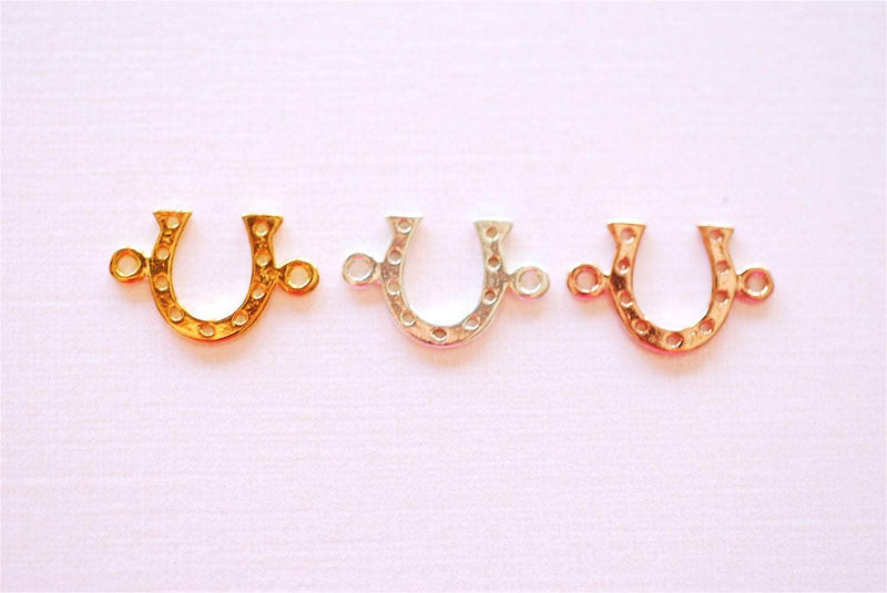 Pink Rose Gold Vermeil Horseshoe Connector Charm- 18k gold plated over Sterling Silver Horseshoe Charms, Gold Horseshoe Connector, 254