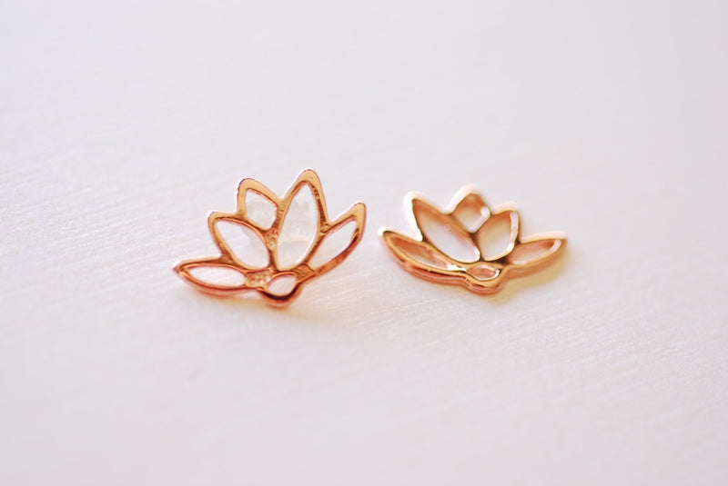 Pink Wholesale Rose Gold Vermeil Lotus Connector Charm- 18k gold plated 925 Sterling Silver Flower Lotus, Yoga Lotus, Gold Lotus Charm, 256