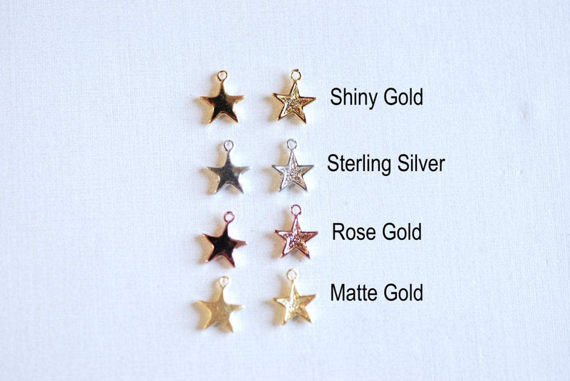 Shiny Gold Vermeil Star Blank Charm- 22k gold plated Sterling Silver Star Charm, Small Gold Star Blanks, Pentagon Charm, Beads, 181