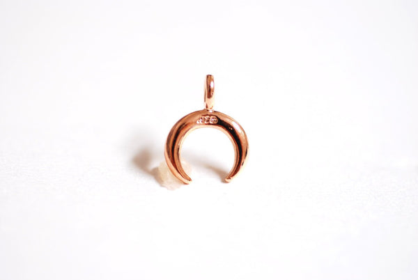 Shiny Wholesale Pink Rose Gold Crescent Moon Charm- Small Crescent Charm, Double Horn, Gold Half Moon, Tiny horn Charm, Upside Down Crescent, 274