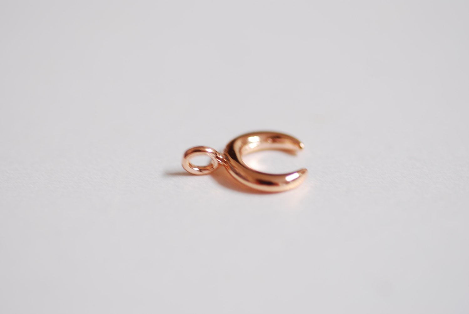 Shiny Wholesale Pink Rose Gold Crescent Moon Charm- Small Crescent Charm, Double Horn, Gold Half Moon, Tiny horn Charm, Upside Down Crescent, 274