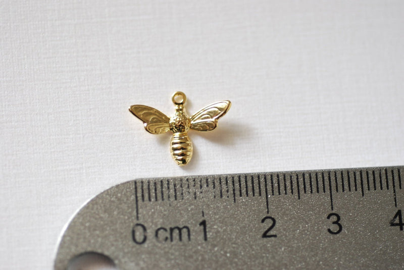 Shiny Wholesale Vermeil Gold Bee Charm - 18k gold plated over sterling silver Bumblebee charm, Honey Bee Charm, Insect Charm, Charms