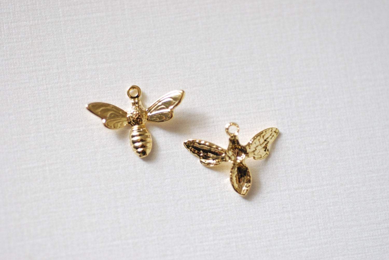 Bee Charm, Wholesale, 18K Yellow Gold-Plated 925 Sterling Silver, 16mm x 12mm, Honeybee Bumblebee Insect Charm