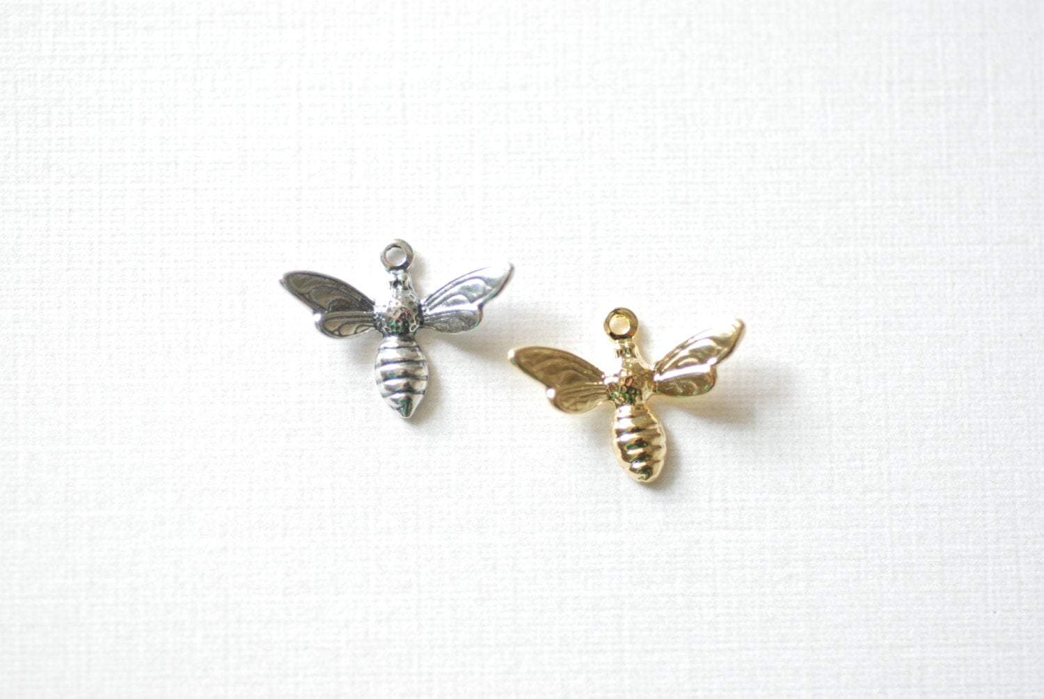Bee Charm, Wholesale, 18K Yellow Gold-Plated 925 Sterling Silver, 16mm x 12mm, Honeybee Bumblebee Insect Charm