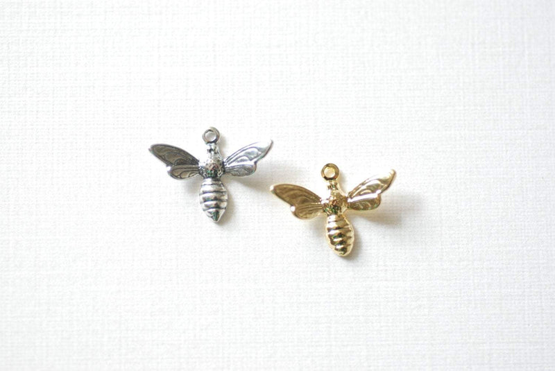 Shiny Wholesale Vermeil Gold Bee Charm - 18k gold plated over sterling silver Bumblebee charm, Honey Bee Charm, Insect Charm, Charms