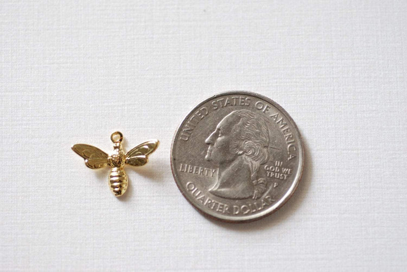 Shiny Wholesale Vermeil Gold Bee Charm - 18k gold plated over sterling silver Bumblebee charm, Honey Bee Charm, Insect Charm, Charms