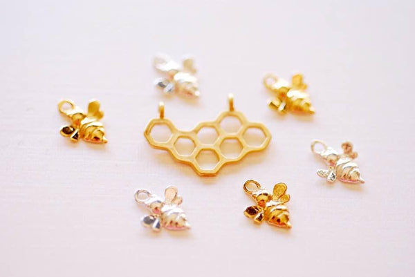 Shiny Wholesale Vermeil Gold Honey Bee Charm- 925 Sterling Silver Dipped in 18k gold, Gold Bumble bee Charm, Bee Charm, Honey Bee Pendant, 257