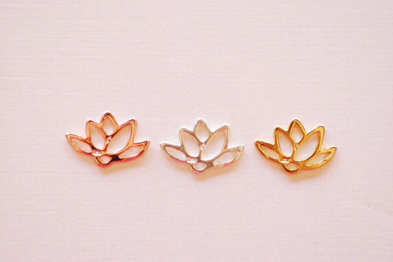 2pcs Shiny Vermeil Gold Lotus Connector Charm- 18k gold plated 925 Sterling Silver Flower Lotus, Yoga Lotus, Gold Lotus Pendant Charm,256 - HarperCrown