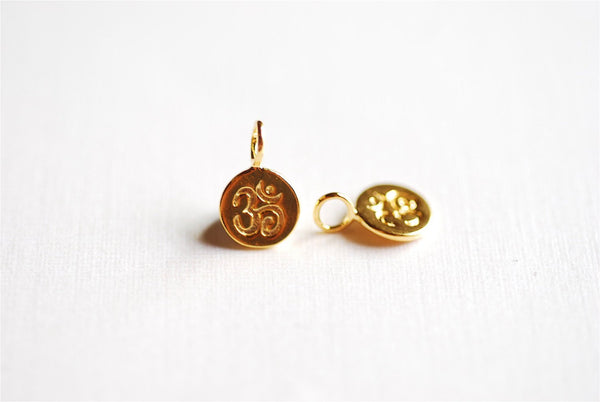 2pcs Shiny Vermeil Gold Spiritual Yoga Ohm Om Symbol Charm -18kt gold plated over Sterling Silver Om tag pendants, Gold Ohm om disc, 249 - HarperCrown