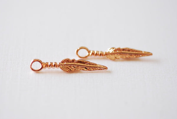 2pcs Shiny Vermeil Rose Gold Feather Charms - 18k gold plated over sterling silver feather, rose gold feather charms, Small Feather Charms - HarperCrown