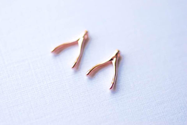 2pcs Shiny Vermeil Rose gold Small wishbone charm- 18k gold plated over sterling silver wishbone charm, Rose Gold Wishbone charm Pendant, 19 - HarperCrown