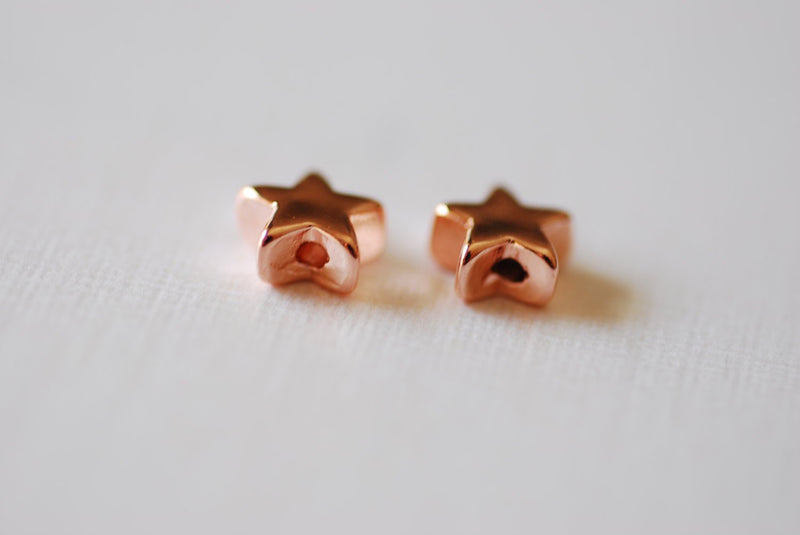 2pcs Shiny Vermeil Rose Gold Tiny Star Beads - 18k gold plated over sterling silver, small little star charms, Gold Star Beads, Connector,28 - HarperCrown