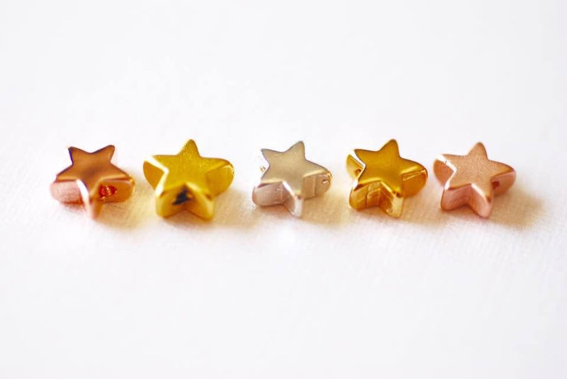 2pcs Shiny Vermeil Rose Gold Tiny Star Beads - 18k gold plated over sterling silver, small little star charms, Gold Star Beads, Connector,28 - HarperCrown