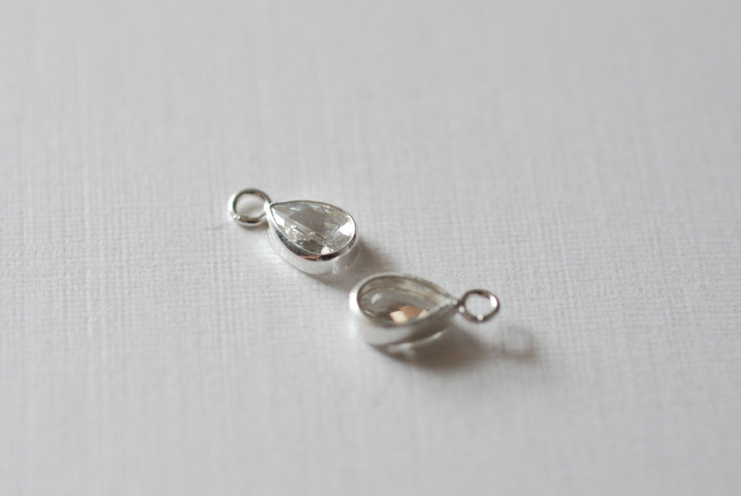 2pcs Solitaire Pendant Sterling Silver Teardrop Pendant for necklace April Birthstone, Sterling Silver Cubic Zirconia TearDrop Bezel Charm - HarperCrown