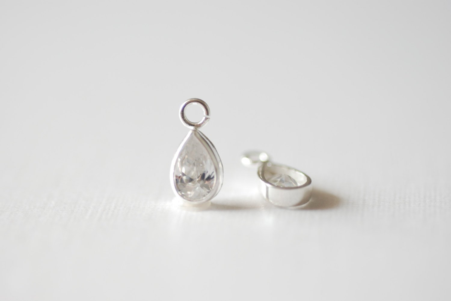 2pcs Solitaire Pendant Sterling Silver Teardrop Pendant for necklace April Birthstone, Sterling Silver Cubic Zirconia TearDrop Bezel Charm - HarperCrown