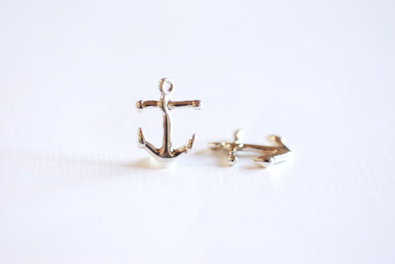 2pcs Sterling Silver Anchor Charm- Sterling Silver Nautical Anchor Charm Pendant, Vermeil Gold anchor charm, Ocean beach theme charms, 152 - HarperCrown