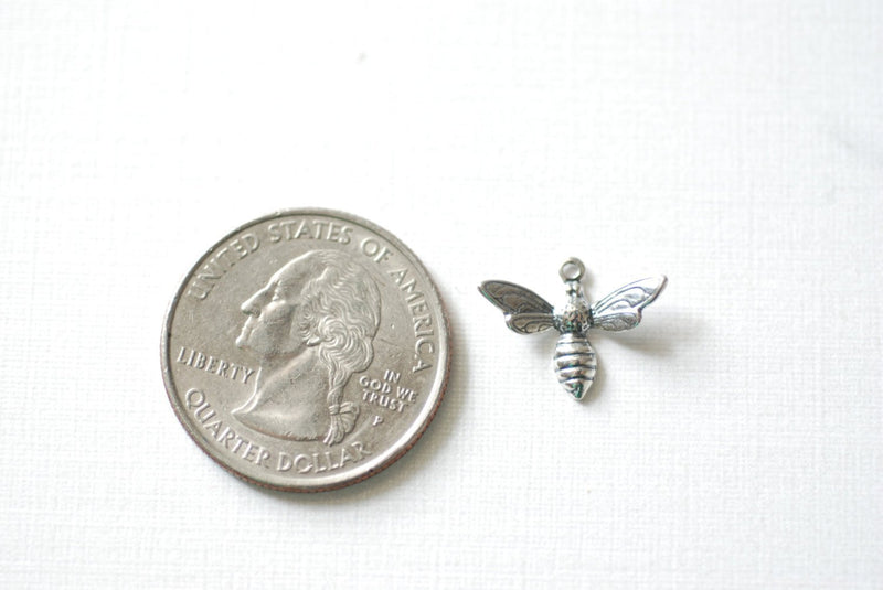 2pcs Sterling Silver Bumble Bee Charm - 925 sterling silver bee charm, Silver bumble bee charm, silver honey bee charm, Bee Pendant, 18 - HarperCrown