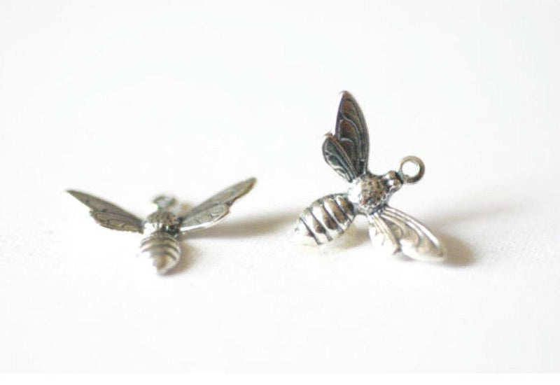 2pcs Sterling Silver Bumble Bee Charm - 925 sterling silver bee charm, Silver bumble bee charm, silver honey bee charm, Bee Pendant, 18 - HarperCrown