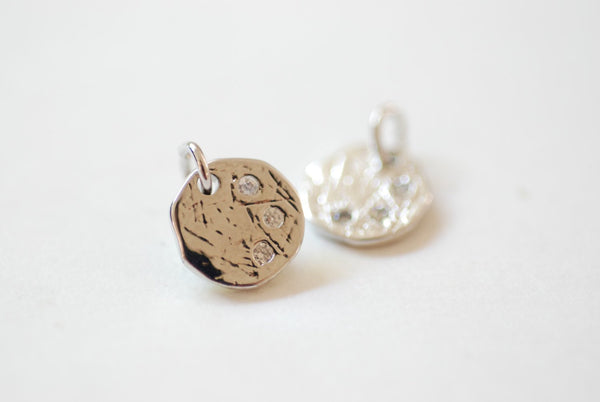 2pcs Sterling Silver Disc Charm, Three wishes Charm, Disc with Crystals, Etched Disc, Textured Discs, Pave Disc Charm, Circle CZ Accent - HarperCrown