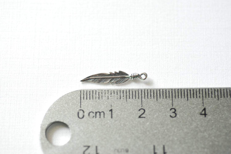 2pcs Sterling Silver feather charm, 925 silver feather charm, small feather, Sterling Silver Bird Feather Charm, Tribal Bird Feather Charm - HarperCrown
