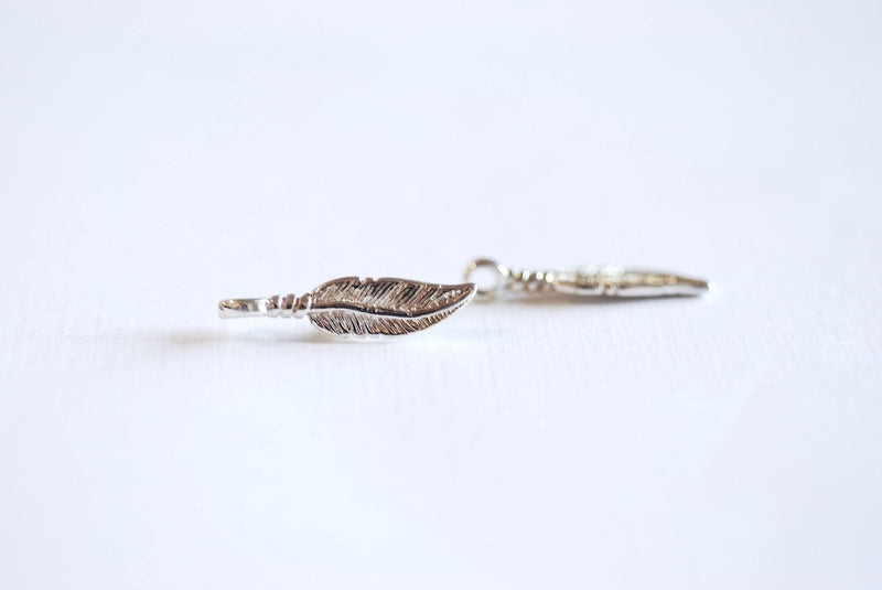 2pcs Sterling Silver Feather Charm Pendant- Attached Bail, Sterling Silver tribal native feather charm, Silver feather, Silver leaf, 116 - HarperCrown