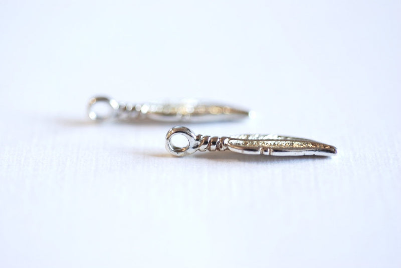 2pcs Sterling Silver Feather Charm Pendant- Attached Bail, Sterling Silver tribal native feather charm, Silver feather, Silver leaf, 116 - HarperCrown
