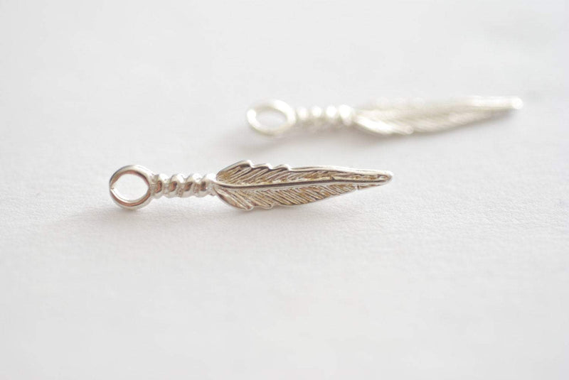 2pcs Sterling Silver Feather Charm - Sterling silver tribal native pendant, Silver Feather Charm, Bird Feather Charm, Non Oxidized Feather - HarperCrown