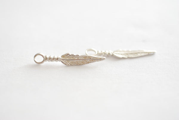 2pcs Sterling Silver Feather Charm - Sterling silver tribal native pendant, Silver Feather Charm, Bird Feather Charm, Non Oxidized Feather - HarperCrown