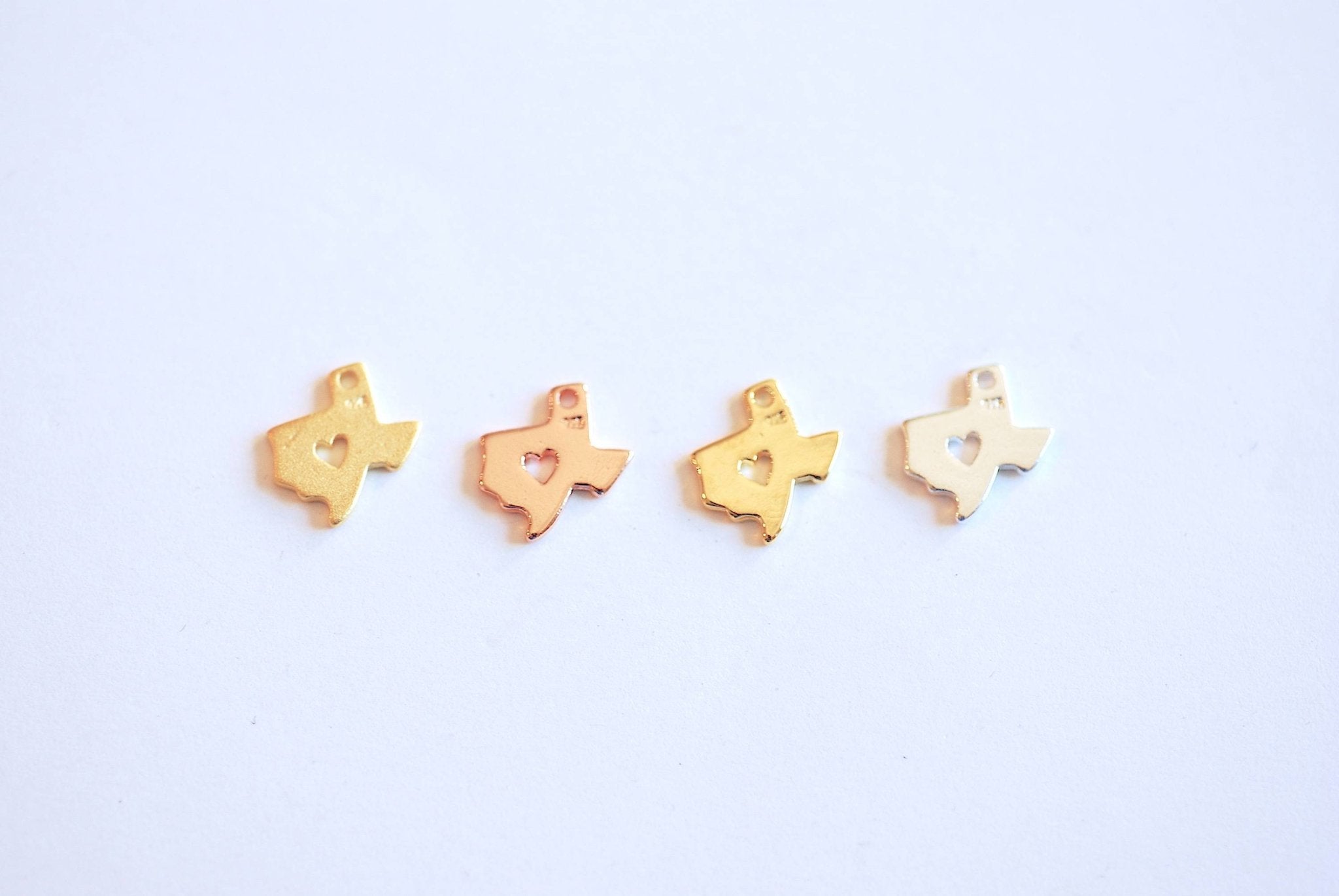 2pcs Texas Heart Charm- Vermeil 22k Gold plated 925 Silver Texas Charm, Tiny Texas Charm, Lone star State charm, Rose Gold Texas Charm, 411 - HarperCrown