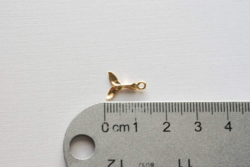 2pcs Vermeil Dolphin Fin Tail Charm - 18k gold plated over sterling silver, gold Dolphin dorsal tail, whale tail, Beach Charms Wholesale,180 - HarperCrown