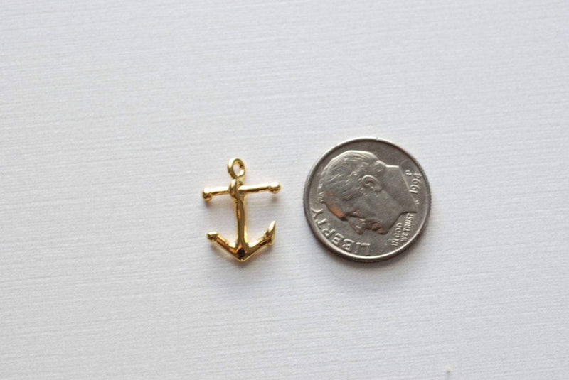 2pcs Vermeil Gold Anchor Charm- 18k gold over 925 Sterling Silver Anchor Charm, golden anchor charm, nautical beach theme charms, 152 - HarperCrown