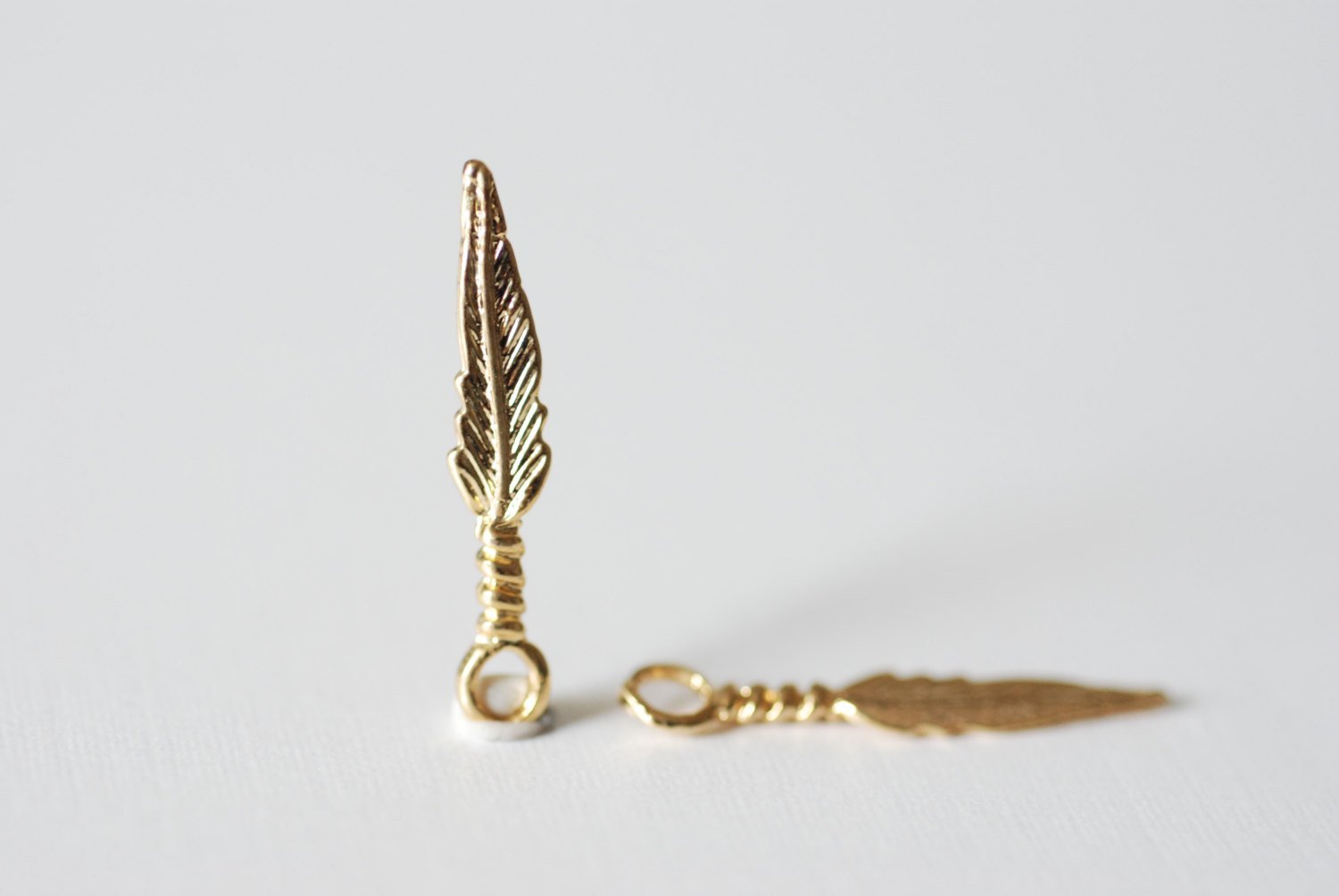 2pcs Vermeil Gold Feather Charms - 18k gold plated over sterling silver, gold feather charms, Small Feather Charms, gold Tribal bird feather - HarperCrown