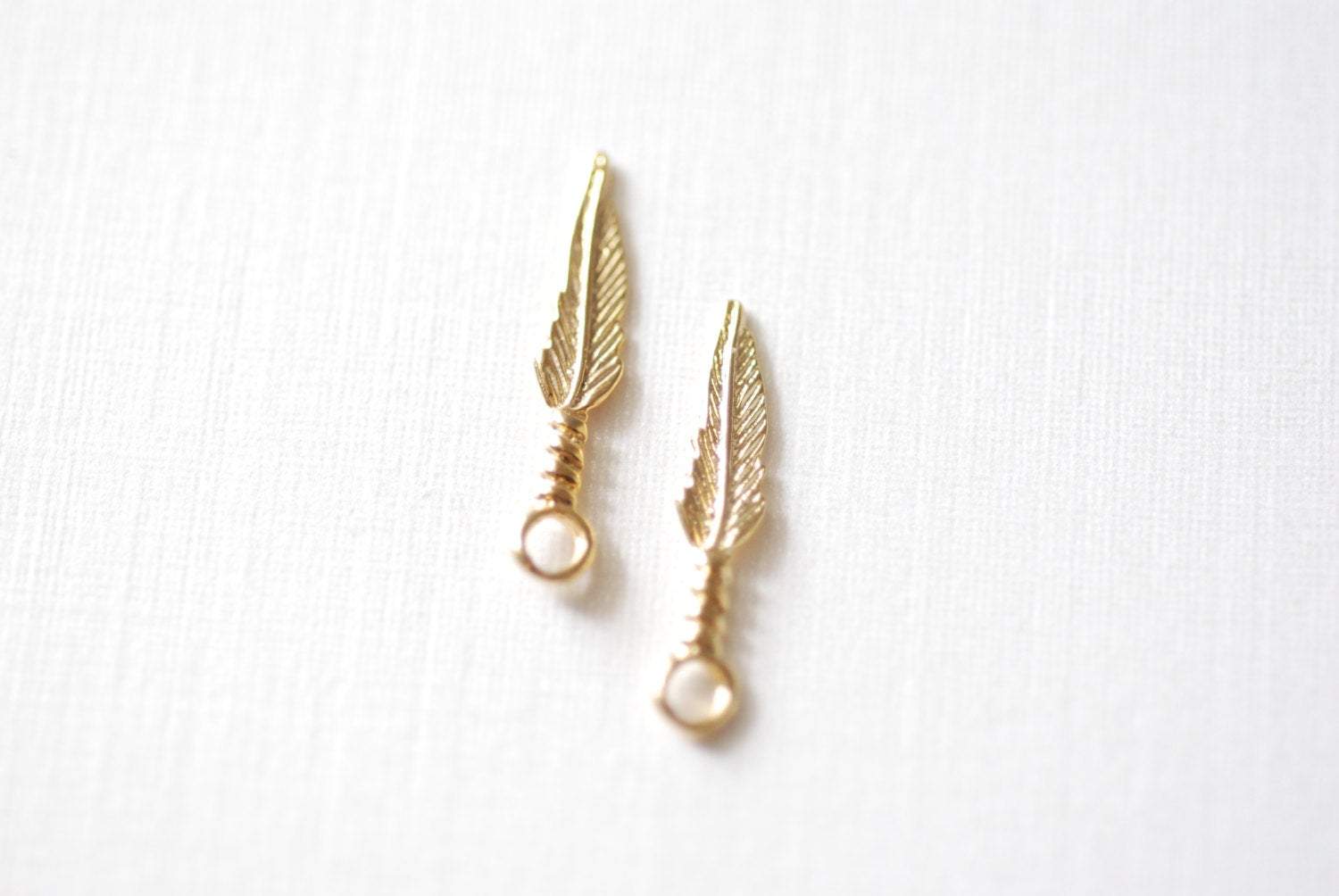 2pcs Vermeil Gold Feather Charms - 18k gold plated over sterling silver, gold feather charms, Small Feather Charms, gold Tribal bird feather - HarperCrown