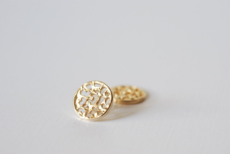 2pcs Vermeil Gold Filigree Disc-18k gold plated sterling silver, gold round disc, filigree design, vermeil gold plated charms wholesale, 164 - HarperCrown