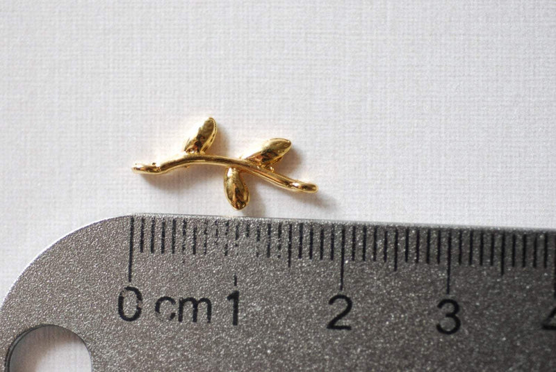 2pcs Vermeil Gold Small Leaf Connector - 18k gold plated over sterling silver, Gold Twig Charm, Gold Branch, Gold Tree Charm, Gold Flower - HarperCrown