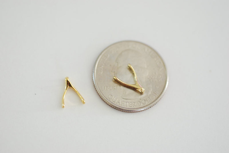 2pcs vermeil gold tiny wishbone charm- 18k gold plated over sterling silver wishbone charm, Gold Wishbone charm, Vermeil Charms Wholesale,19 - HarperCrown