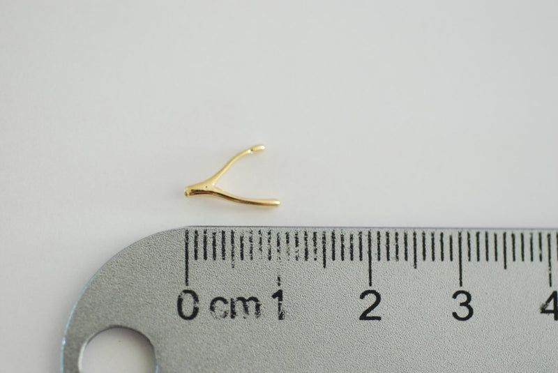 2pcs vermeil gold tiny wishbone charm- 18k gold plated over sterling silver wishbone charm, Gold Wishbone charm, Vermeil Charms Wholesale,19 - HarperCrown