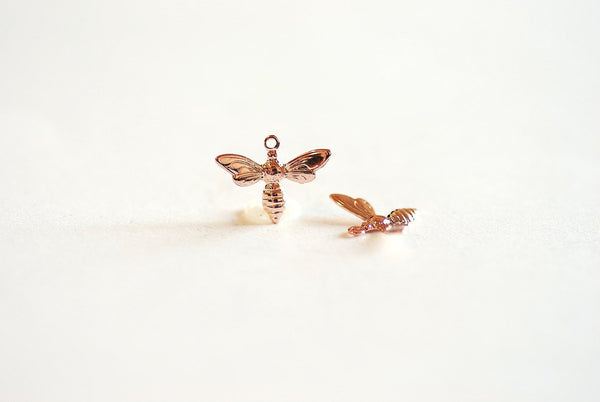 2pcs Vermeil Rose Gold Bee Charm- 18k gold plated over Sterling Silver, Bumblebee charm, Honey Bee Charm, Insect Charm, Gold Bee Pendant, 18 - HarperCrown