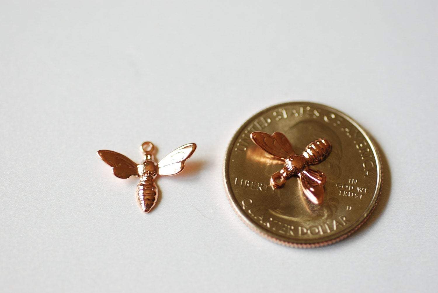 2pcs Vermeil Rose Gold Bee Charm- 18k gold plated over Sterling Silver, Bumblebee charm, Honey Bee Charm, Insect Charm, Gold Bee Pendant, 18 - HarperCrown