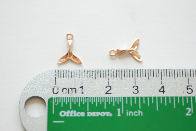 2pcs Vermeil Rose Gold Dolphin Fin Tail Charm - 18k gold plated over sterling silver, shiny gold Dolphin tail, Gold whale fin tail, 180 - HarperCrown